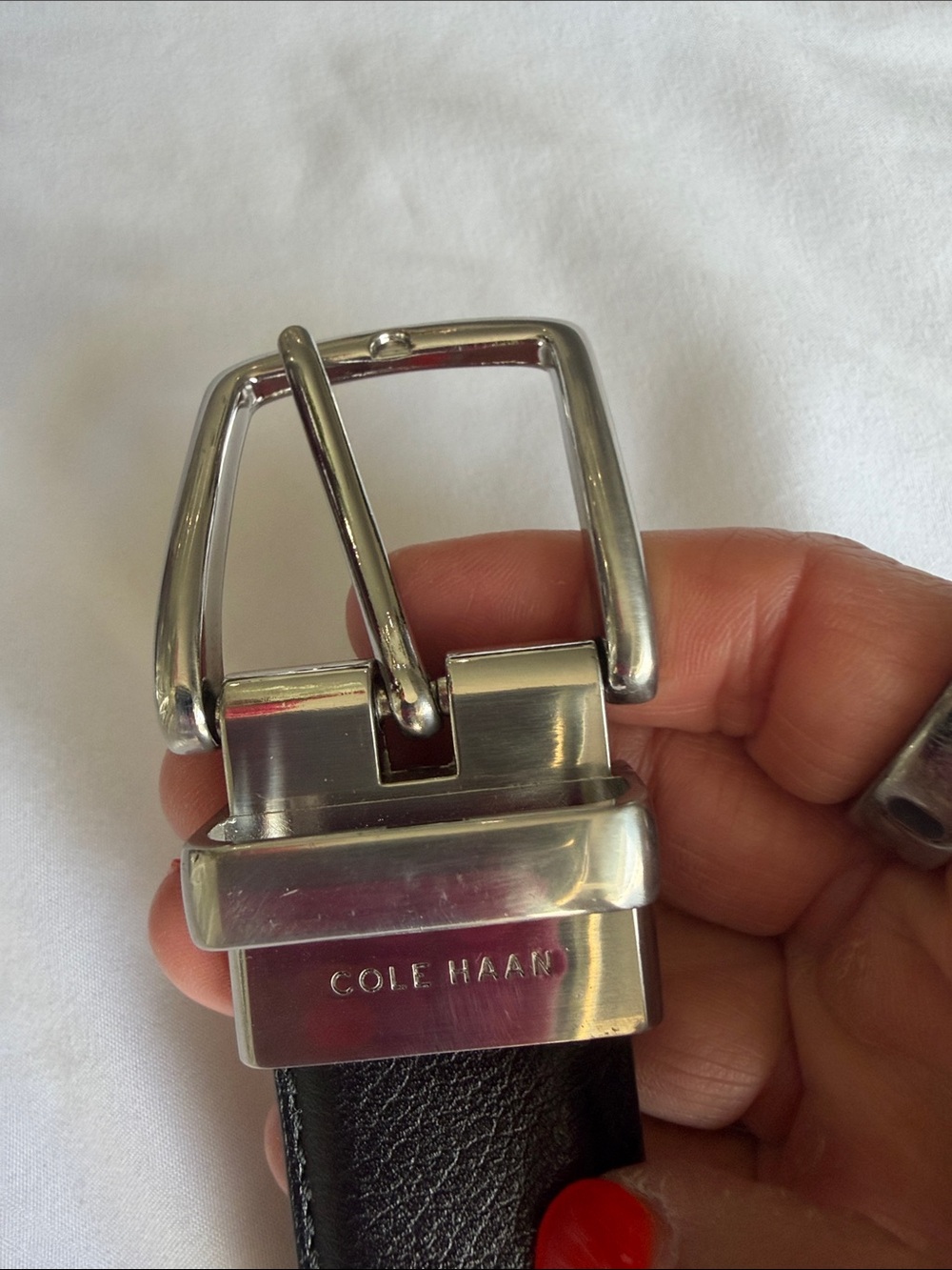 Cole Haan Black Leather reversible to brown Belt with Polished Silver Buckle